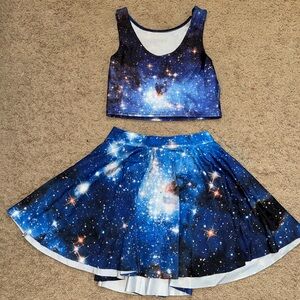 Galaxy Print Crop Top and Skirt Set